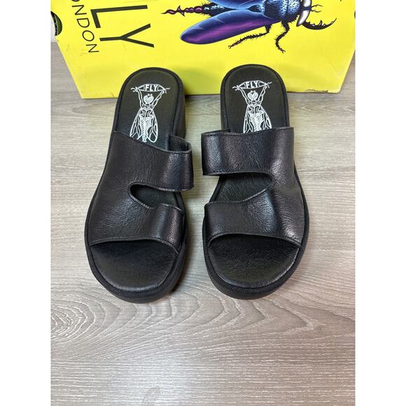 Fly London TECH493FLY Mousse Women's Black Leather Slip on Sandals Size 38 US 7 - Picture 4 of 7